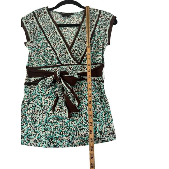 BCBG MaxAzria XS Aqua Brown Floral print faux wrap tie top #4487 - Picture 10 of 12